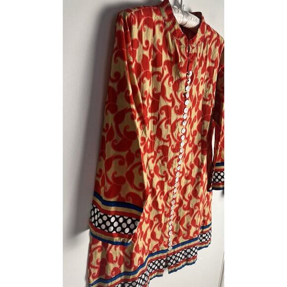 Liza Byrd Womens Mandarin Collar Colorful Button Up Cotton Tunic Top Size M - Picture 3 of 9